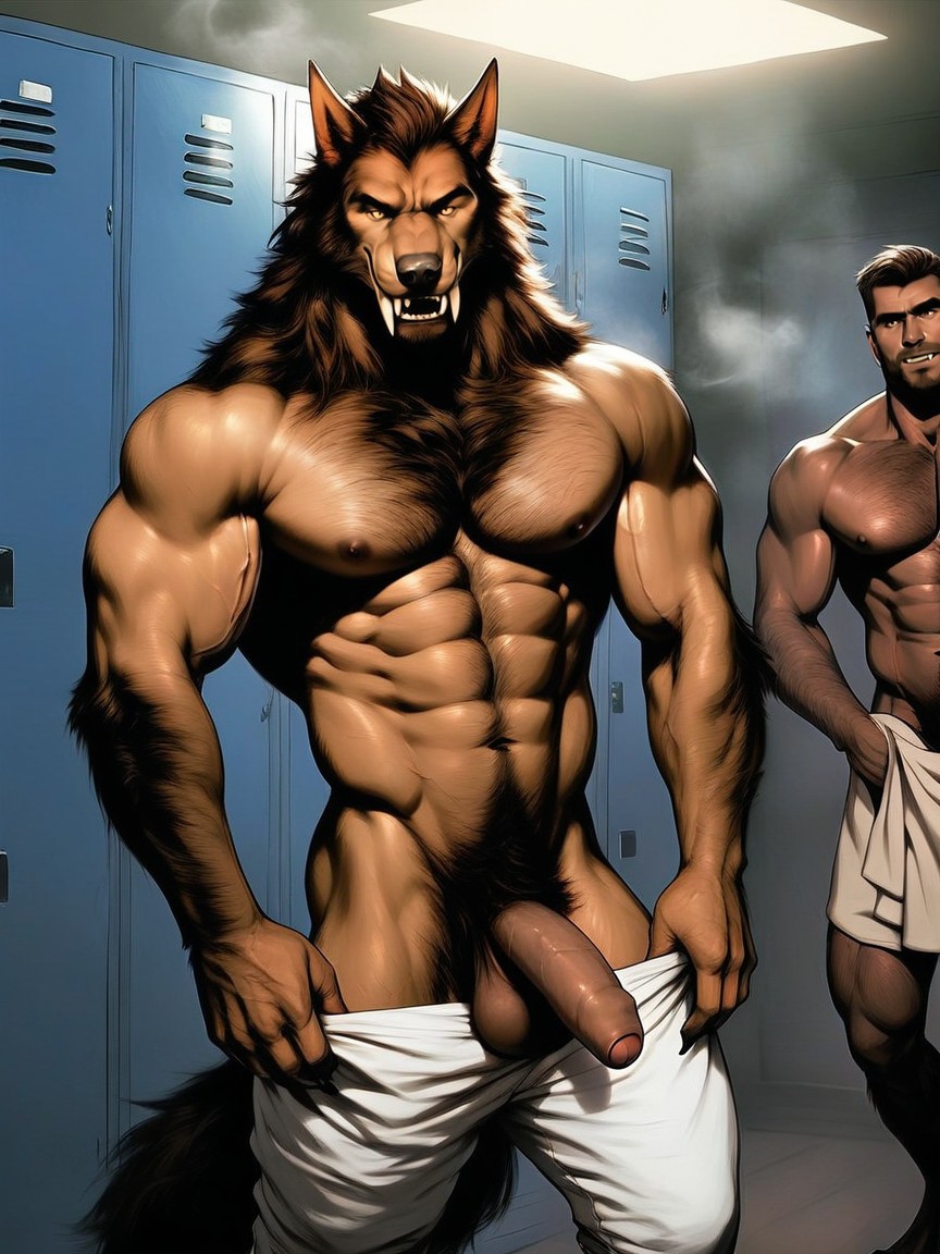 Hair, Open Lockers, Werewolf AI Gay Porn