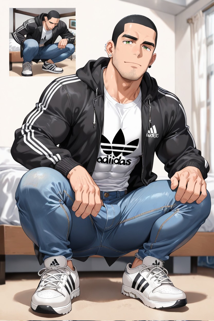 Buzzcut, Stocky Body, Kakure Art Style AI Gay Porn