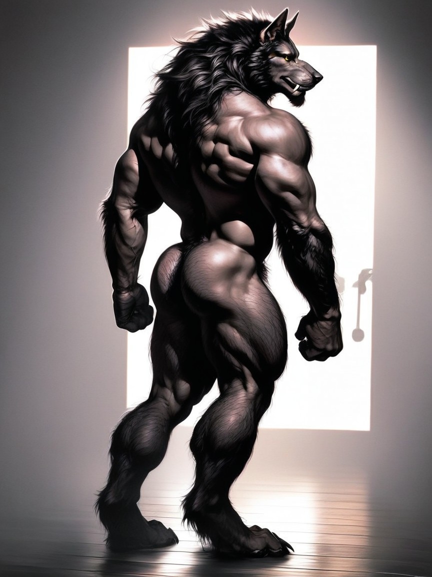 Highly Detailed, Werewolf Face Is Detailed And Realistic, Hairy Paw-like Werewolf Hands AI Gay Porn