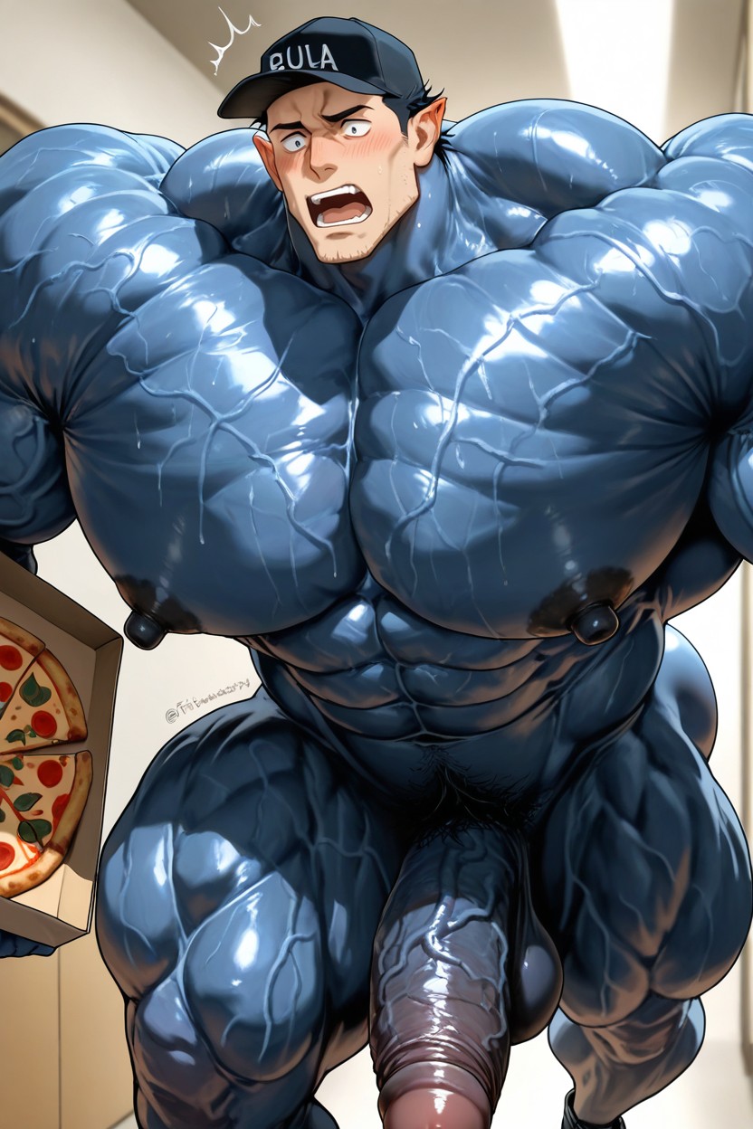 Brought A Pizza Box, Powerful Thick Thighs, Tall Muscular Physique AI Gay Porn