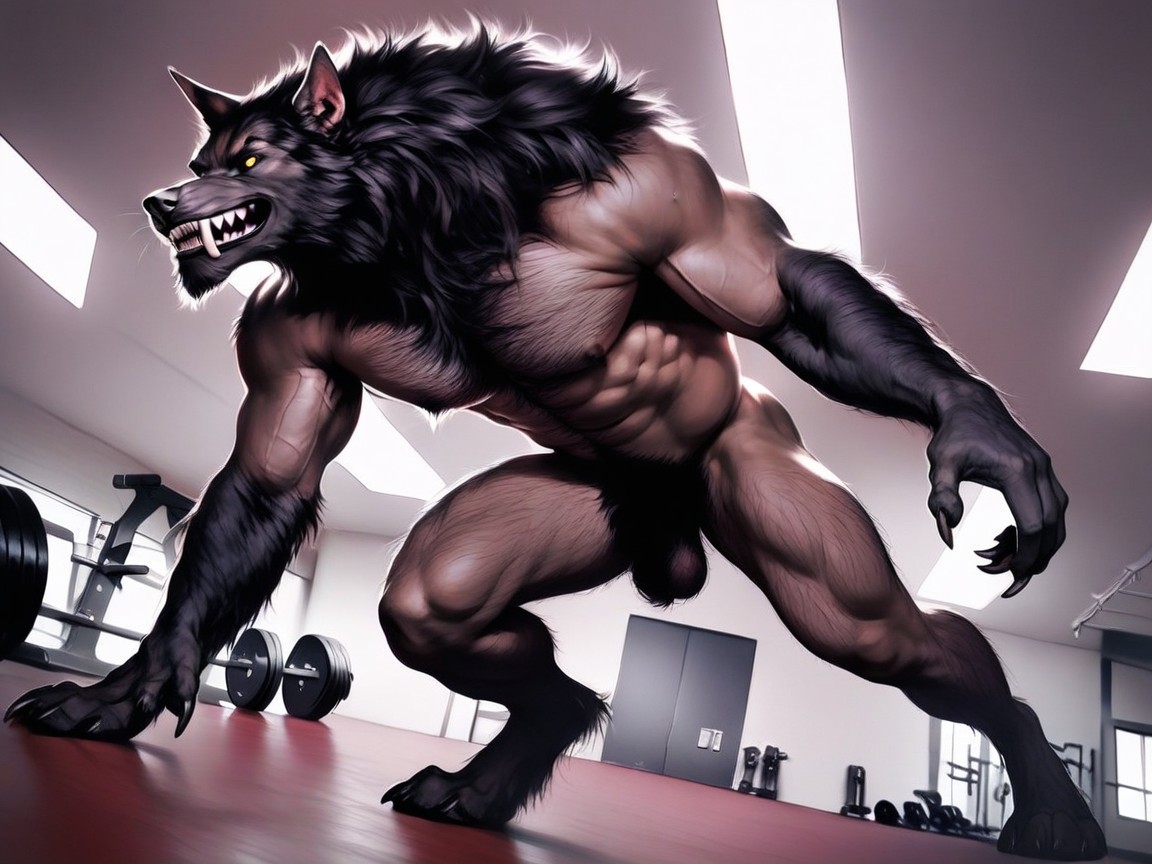 Werewolf On, Wide-shot, Large Back Muscles AI Gay Porn