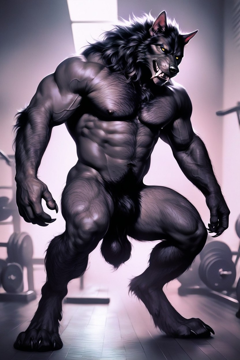 Thick Chest Hair, Large Neck Muscles, Yellow Eyes AI Gay Porn