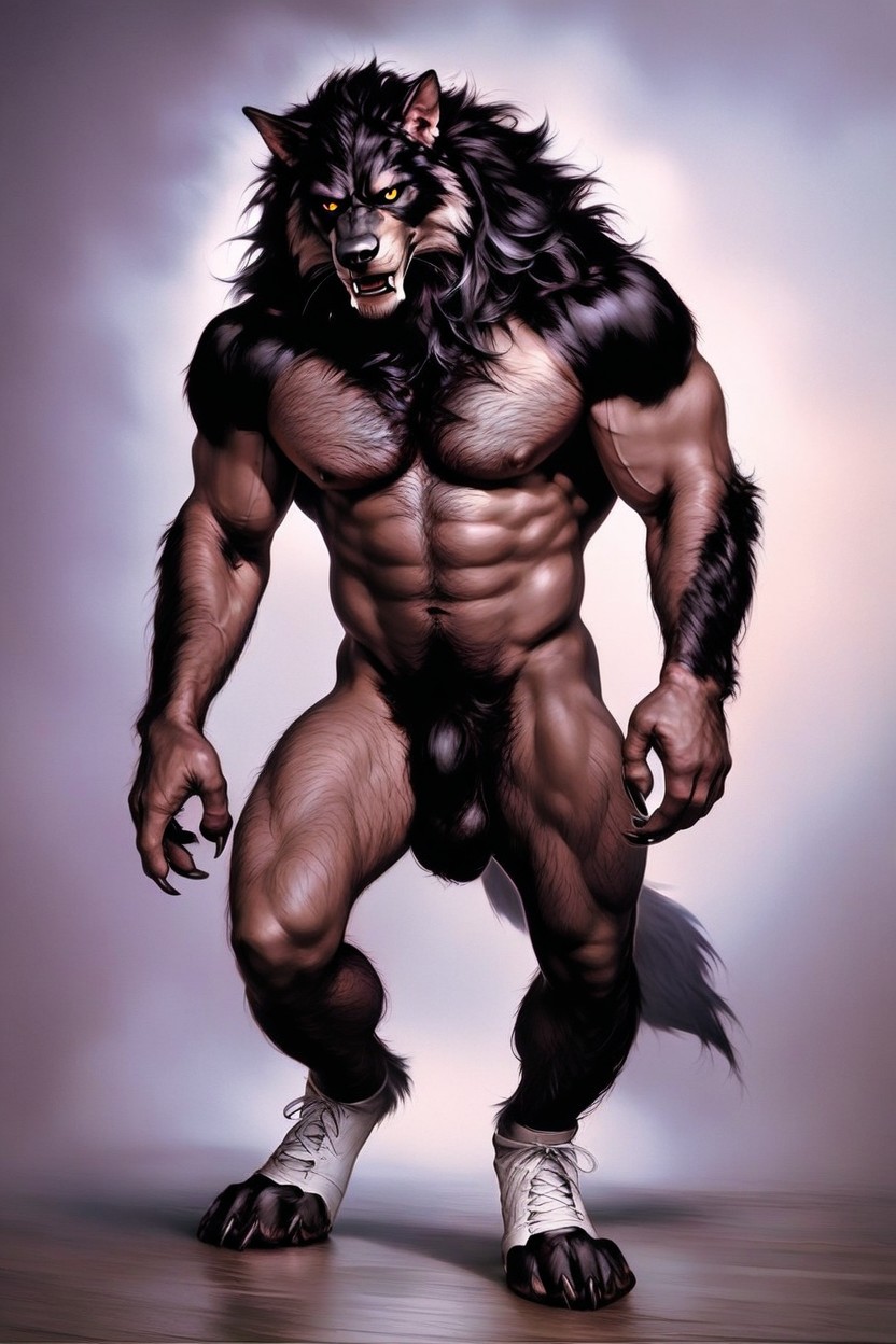 Finely Detailed Black Fur, Fur Everywhere On The Werewolf’s Body, Muscular Long Hairy Arms AI Gay Porn