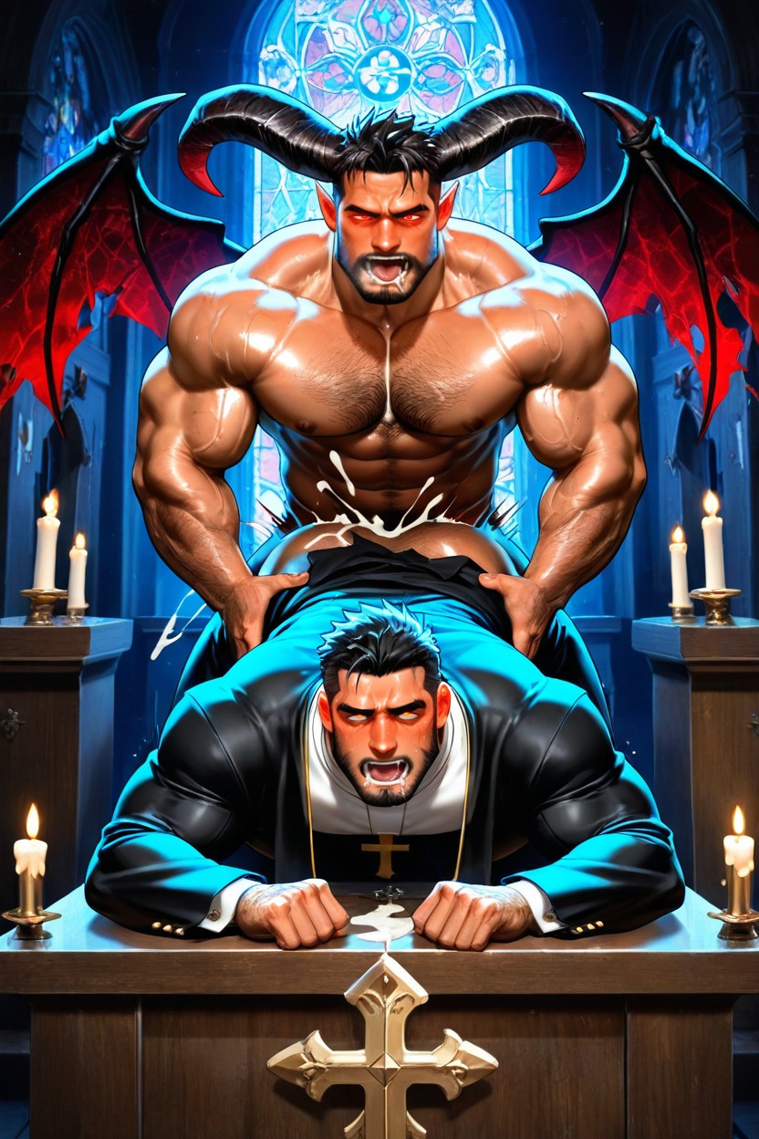 Muscular Male, Rugged Mature Men, Demonic Wings AI Gay Porn