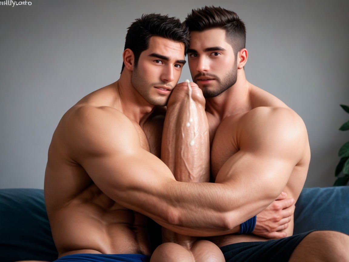 Hyper Erect Boner Bulge In Pants, Holding Gigantic Hyper Cock With Both Hands, Tribal Wear AI Gay Porn