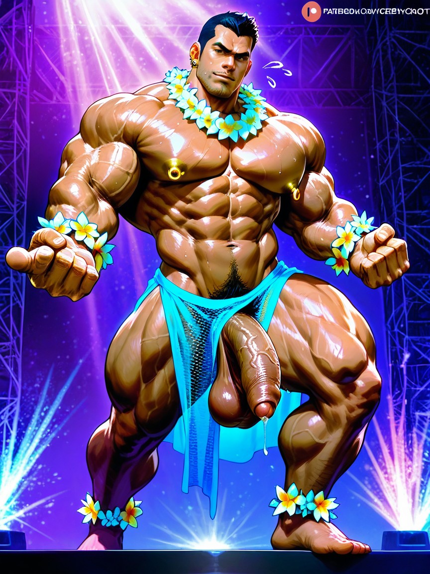 Defined Muscular Arms, By The Beach, Stubble AI Gay Porn