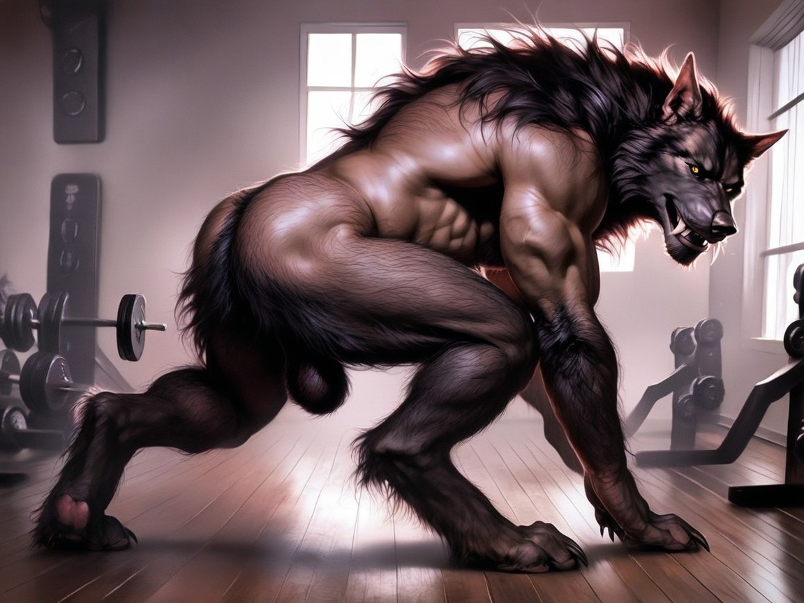 Finely Detailed Werewolf, Wide-shot, Side View AI Gay Porn