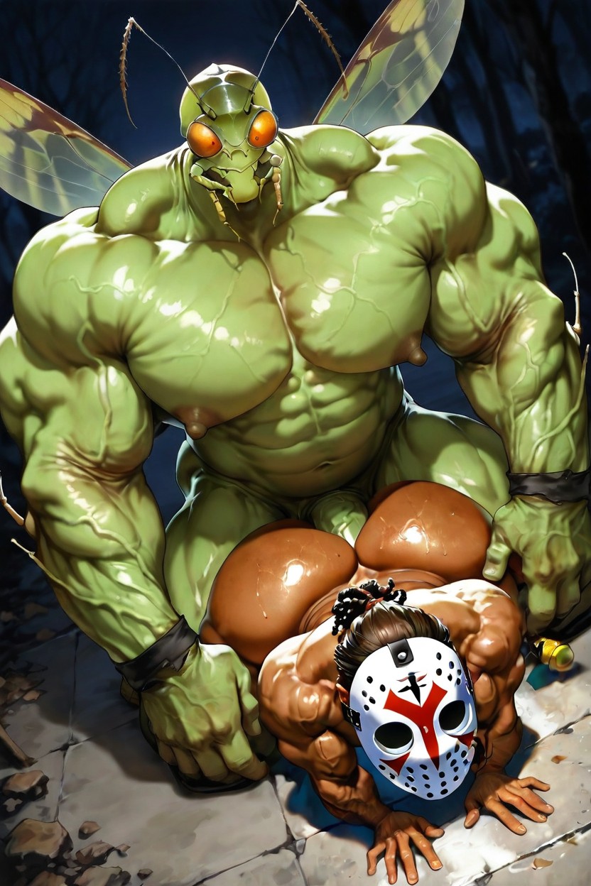 Naked, Hockey Mask, Ass Penetrated AI Gay Porn