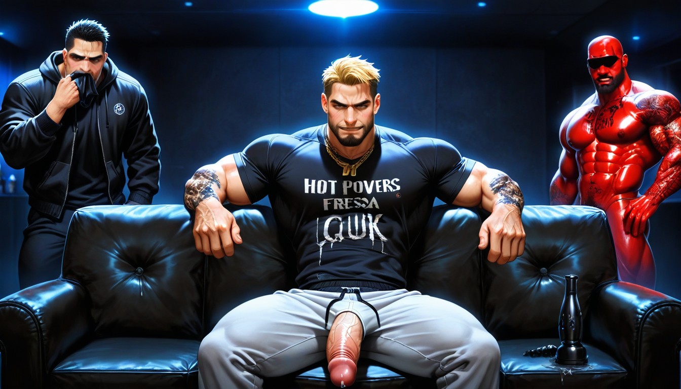 Dark Dominant Look, Strings Of Clear Precum, Pile Of White Powder On Tip Of Cock AI Gay Porn
