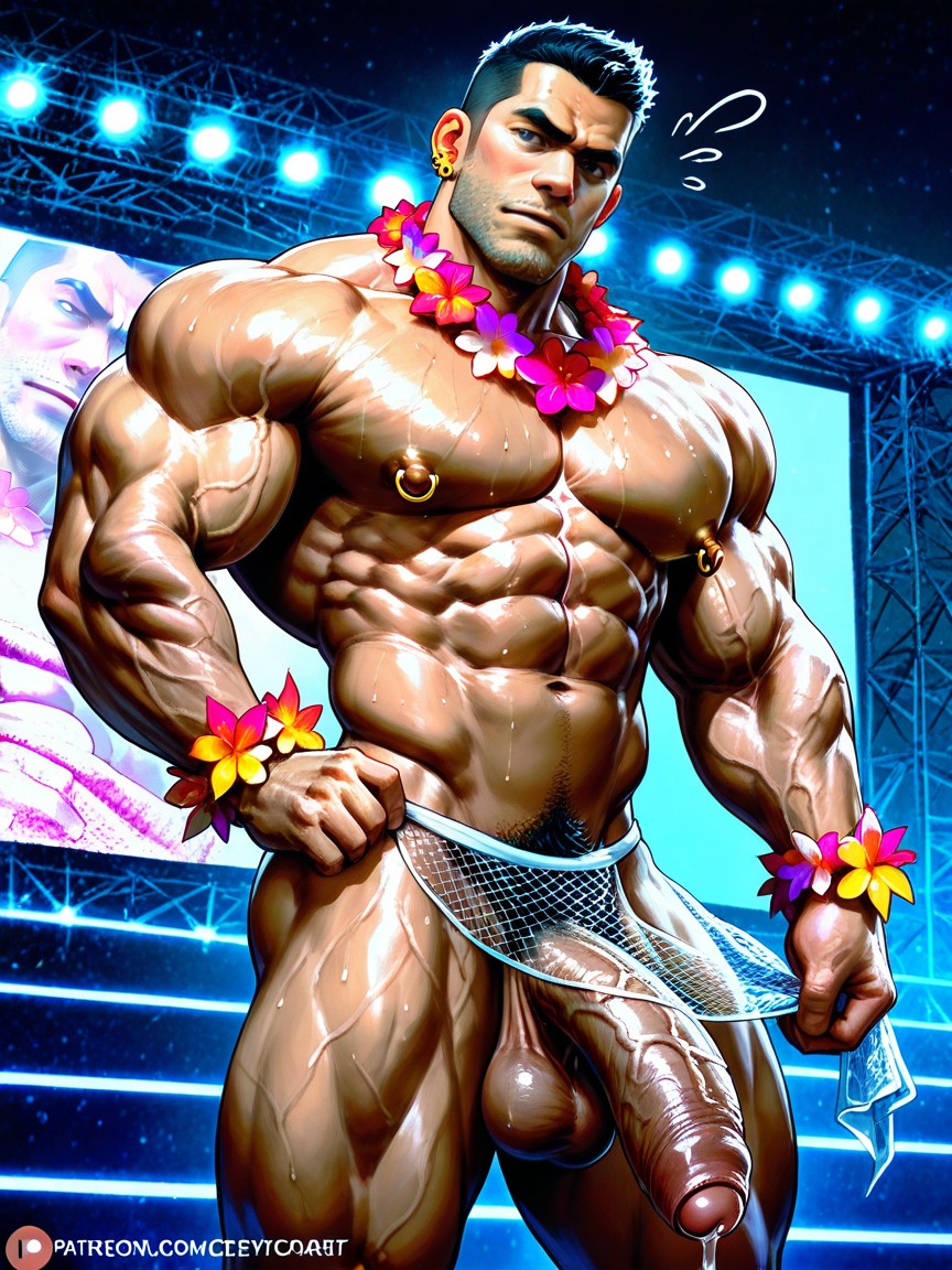 Giant Growing Hyper Thick Girth Extremely Veiny Uncut And Heavy Round Growing Balls Exposed, Veiny Pulpy Body, Naked Hunky Male Bodybuilder AI Gay Porn