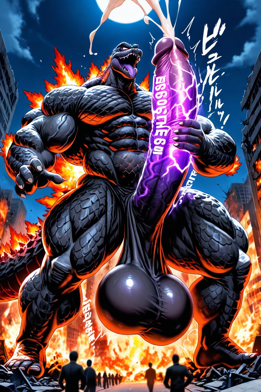 Very Thick Body, Furry, Burning Godzilla AI Gay Porn