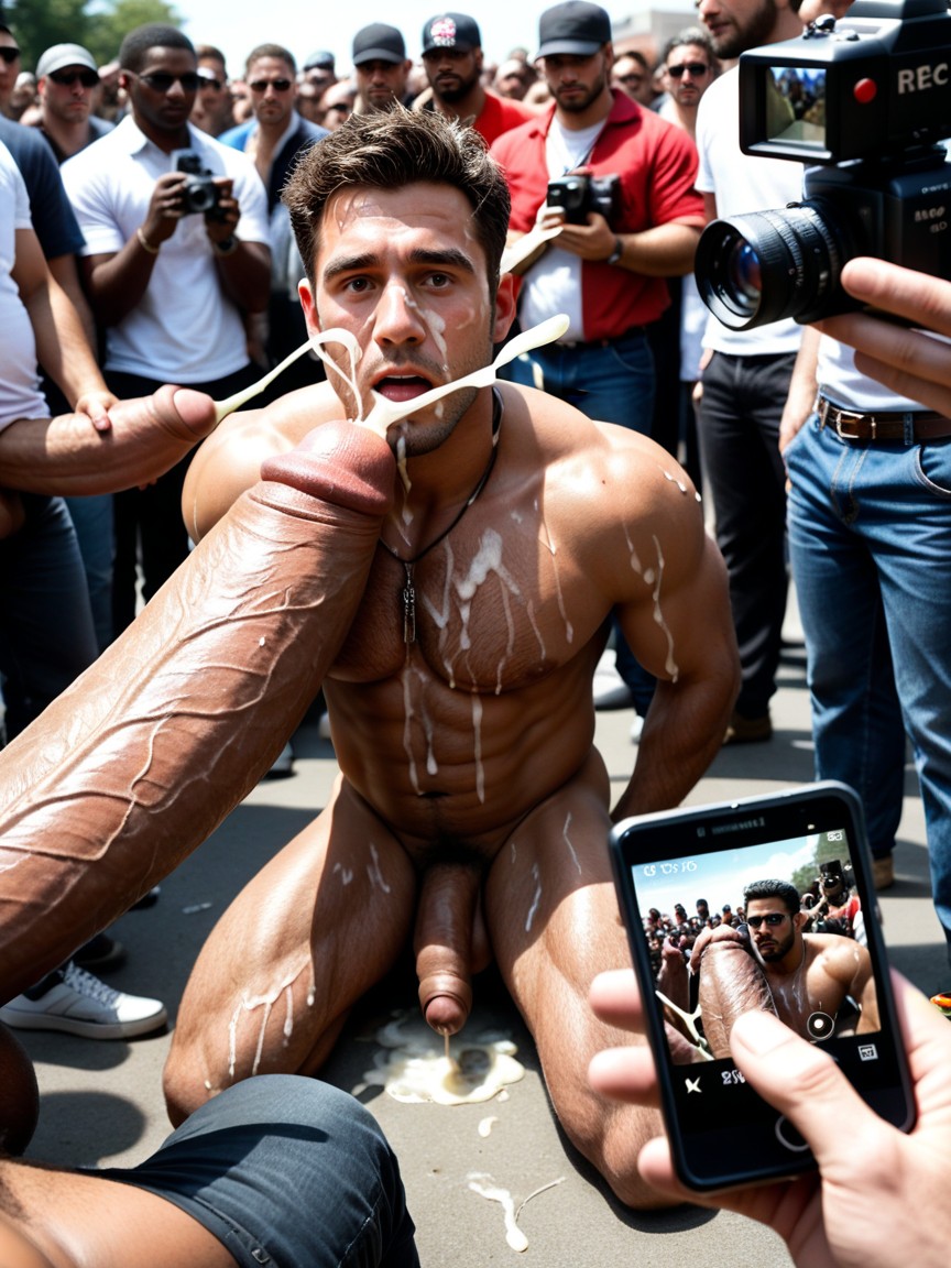 Cum Facial, Focus On Screen Of Camera, Thick AI Gay Porn