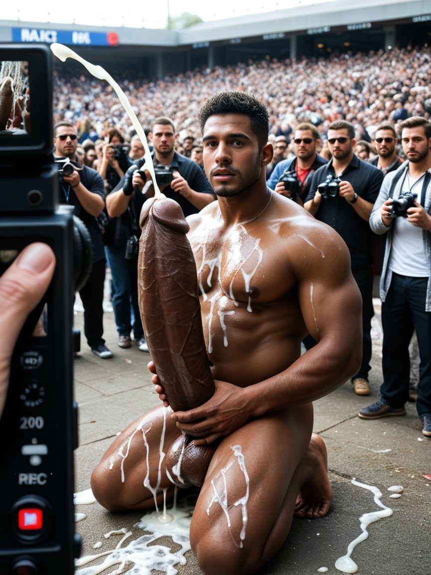 Cum Everywhere, Focus On Filming Of Close Up Shot Of Bukkake Cumshot, Naked AI Gay Porn