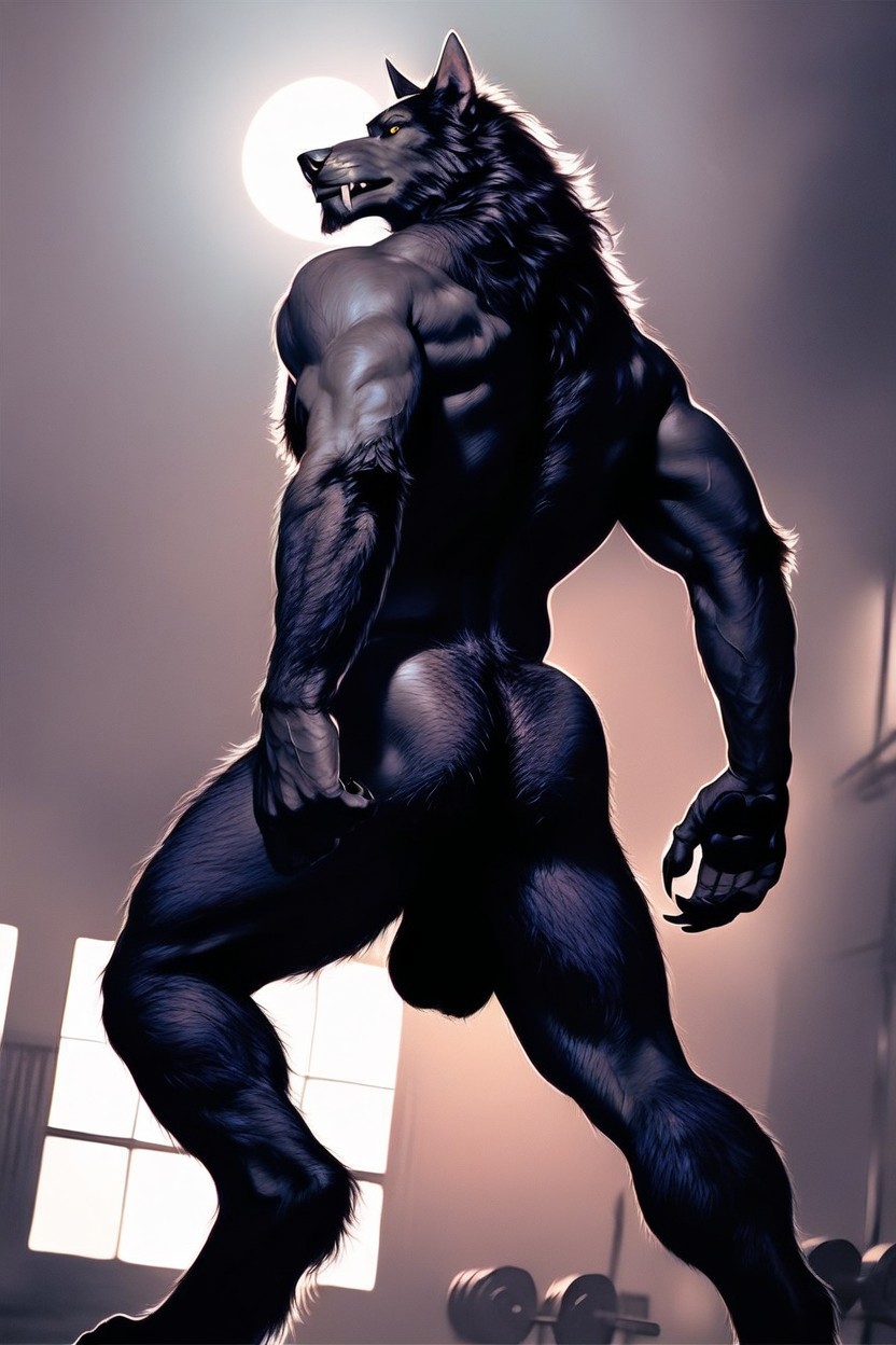 Bottom Up, Werewolf Face Is Detailed And Realistic, Finely Detailed Skin Texture AI Gay Porn