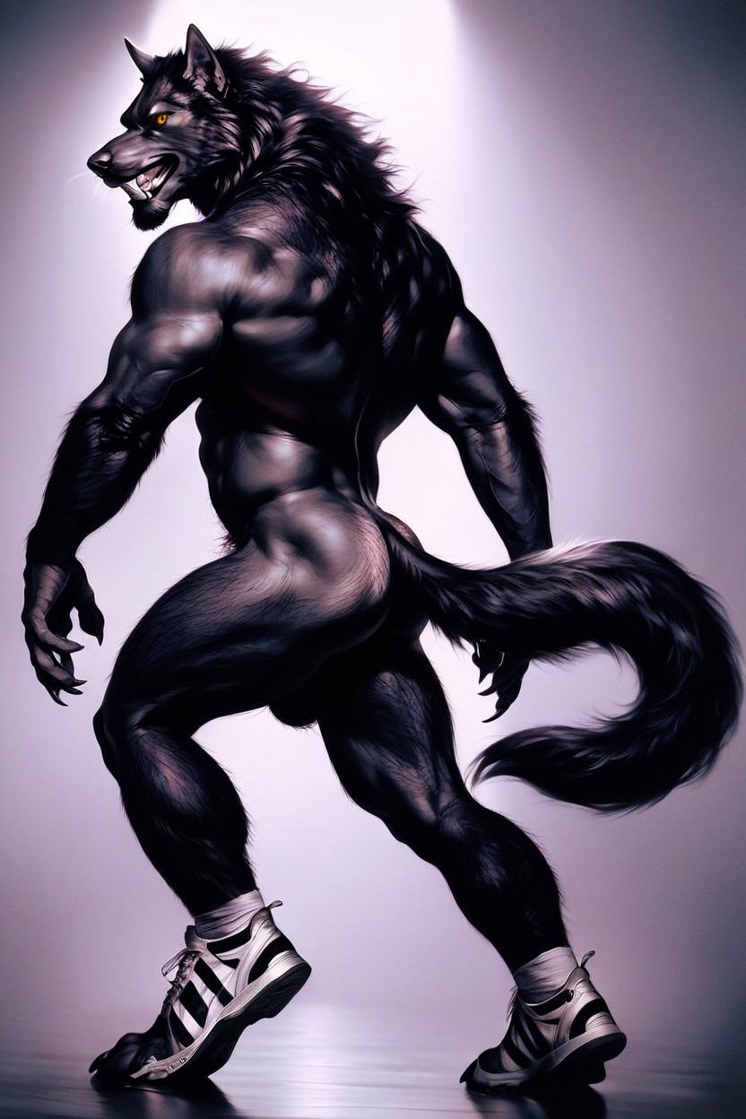 18+, The Werewolf Is Covered In Fine Black Fur, Photorealistic AI Gay Porn