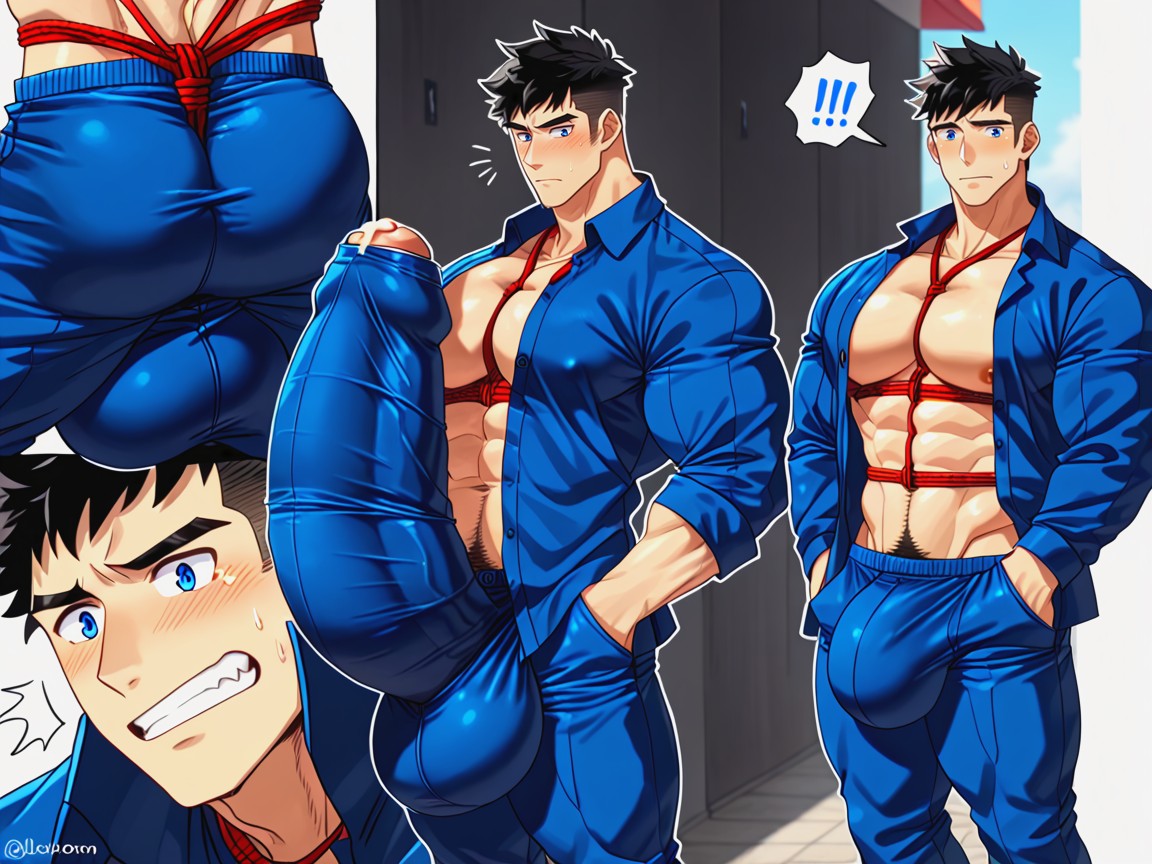Looking Down Surprised At Penis, Huge Plump Balls, Black Hair AI Gay Porn
