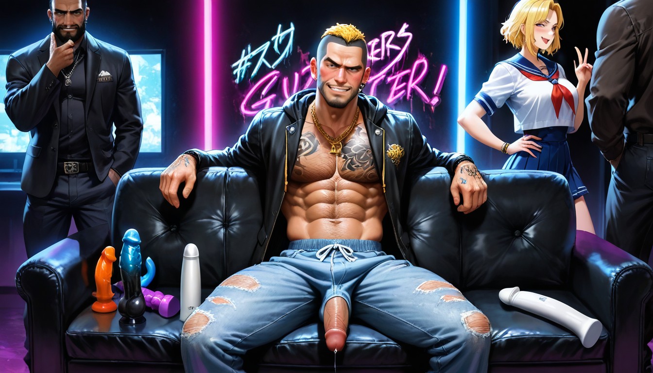 Gold Chains, Lightning Tattoos, Private Domination In Vip Room AI Gay Porn