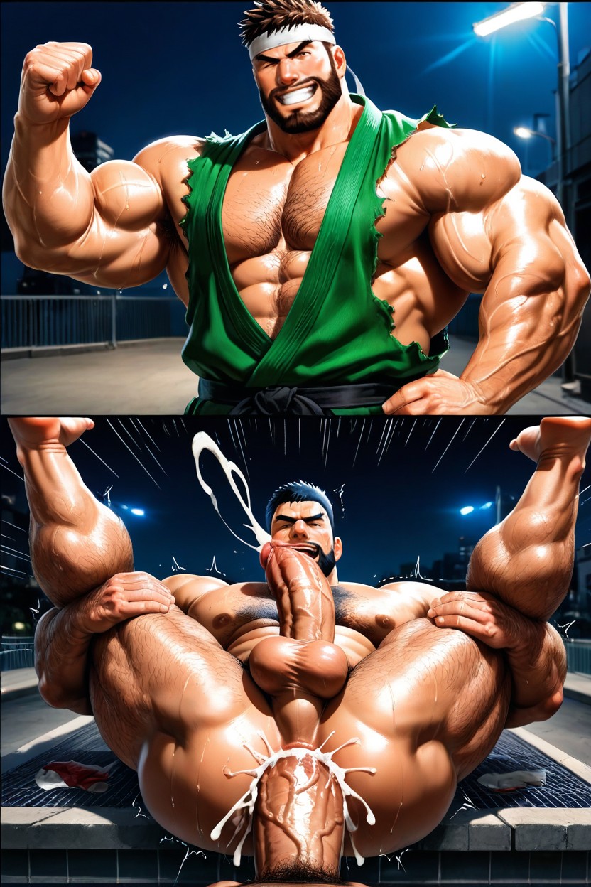 Panel Heroic Fighting Pose, Ripped Clothes , Huge Muscles AI Gay Porn