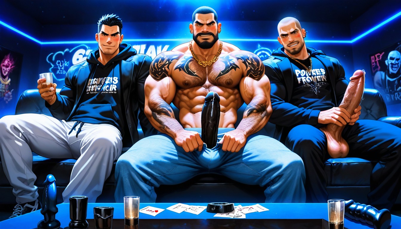 Piles Of White Powder, Smirking, Dark Dominant Look AI Gay Porn