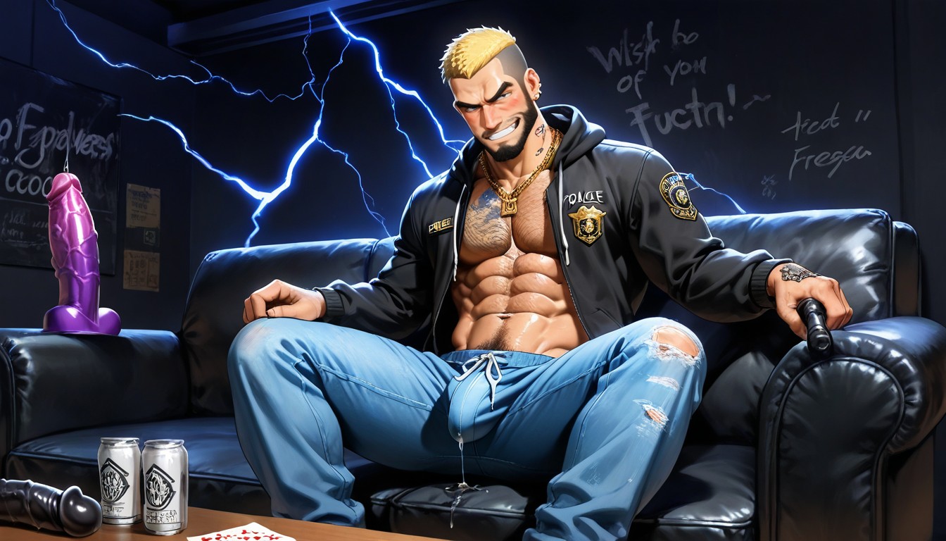 Smirking, Police Costume, Dios Del Caos Como Vergón AI Gay Porn