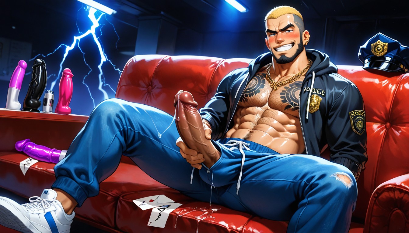 Pile Of White Powder On Tip Of Cock, Oversized Hoodie, Pulling Up Hoodie AI Gay Porn