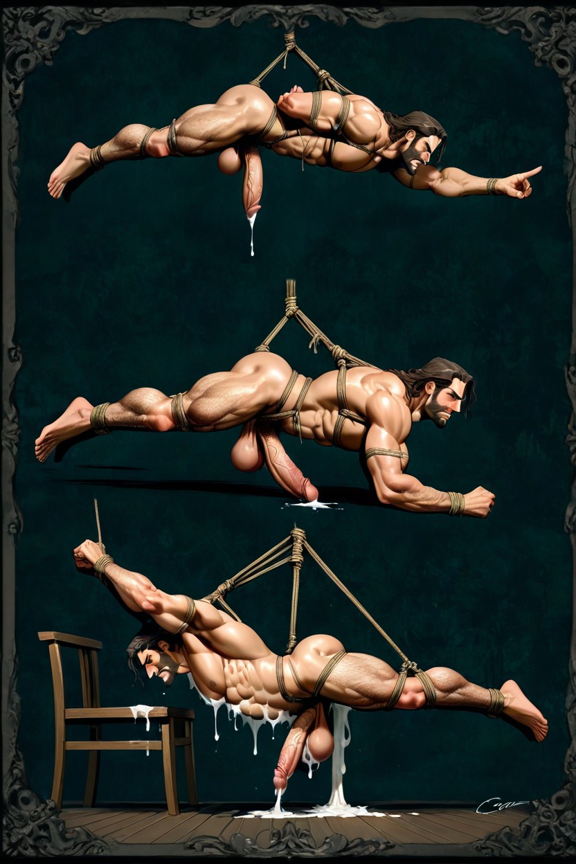 Veiny Cock, Extremely Low Hanging Tied Balls, Strong Legs AI Gay Porn