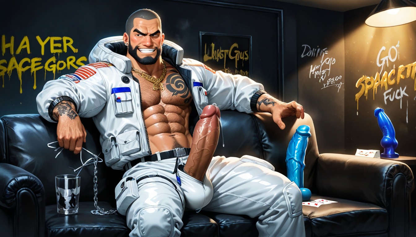 Sideburns, Fuck Graffiti, Pile Of White Powder On Tip Of Cock AI Gay Porn
