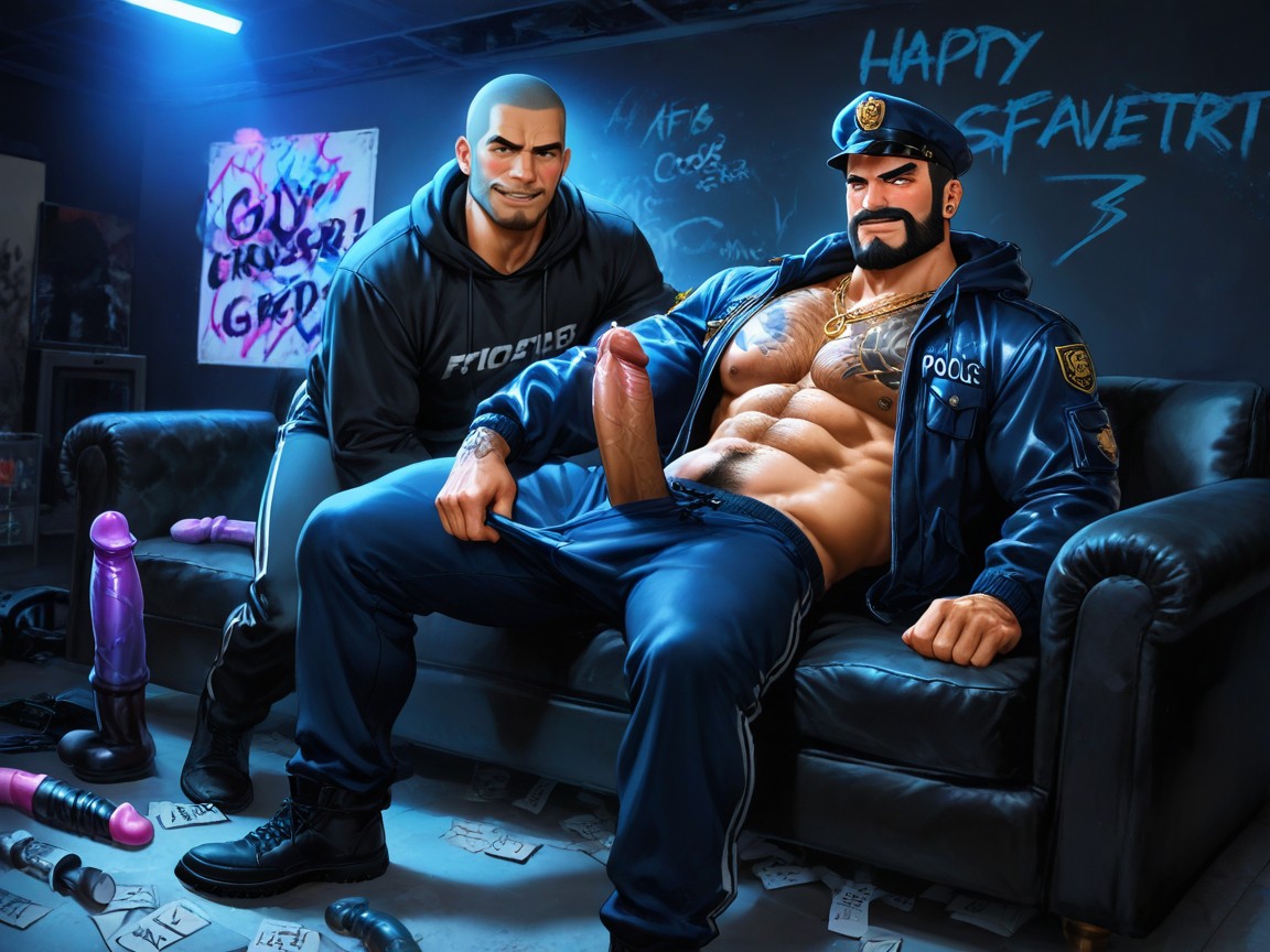 Dark Dominant Look, High Art "fuck" Graffiti, Precum AI Gay Porn