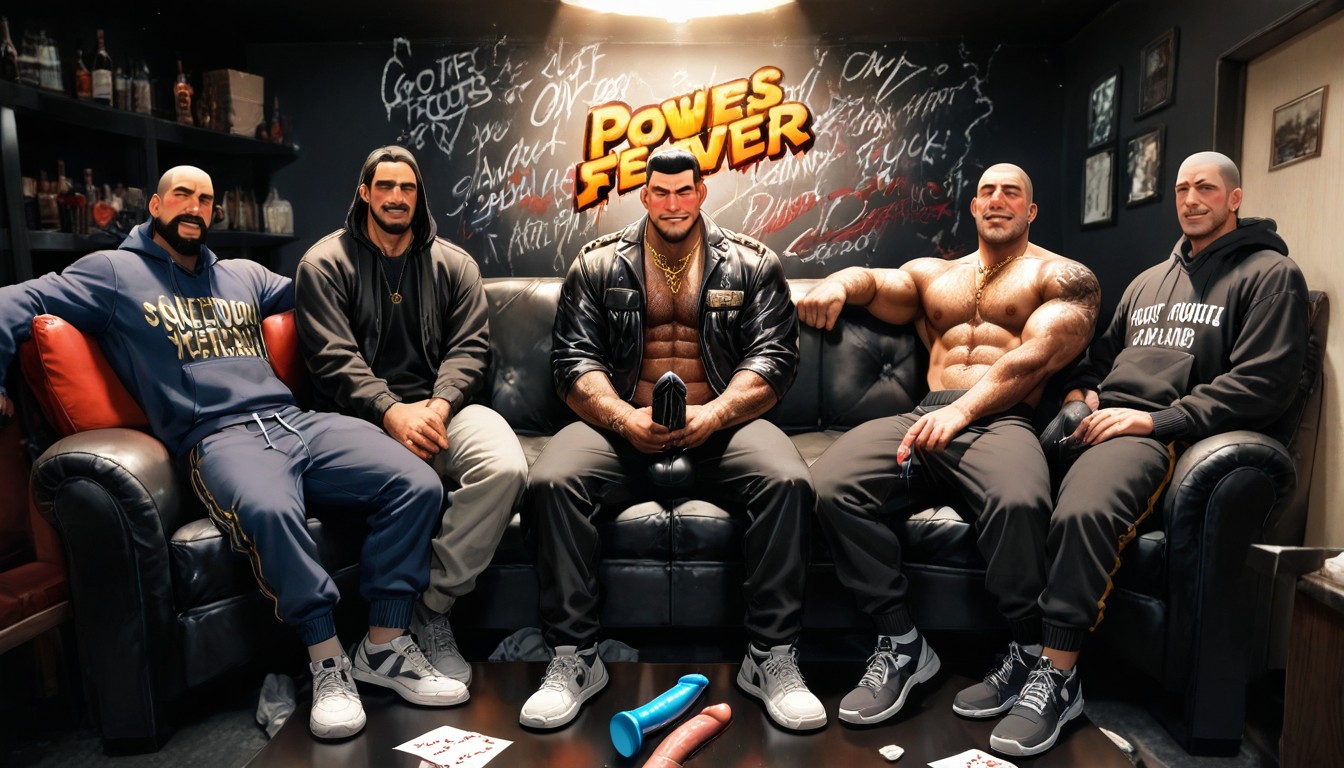 Sweatpants, Leather Couch, Facial Hair AI Gay Porn