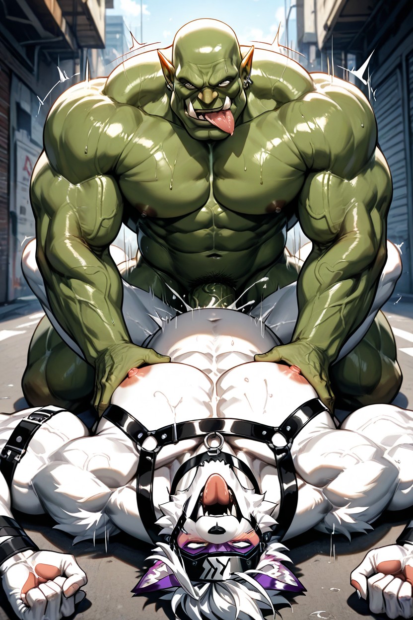 Von Lycaon From Zenless Zone Zero, Green Skin, Muscular Pecs AI Gay Porn