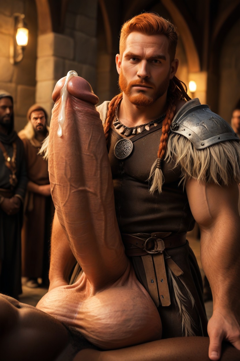 Medieval Fantasy, Public, Hyper Uncut African Penis Next To Face AI Gay Porn