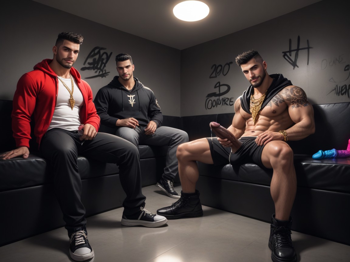 Hot Guys At Party, Dark Dominant Look, Mood Lighting AI Gay Porn