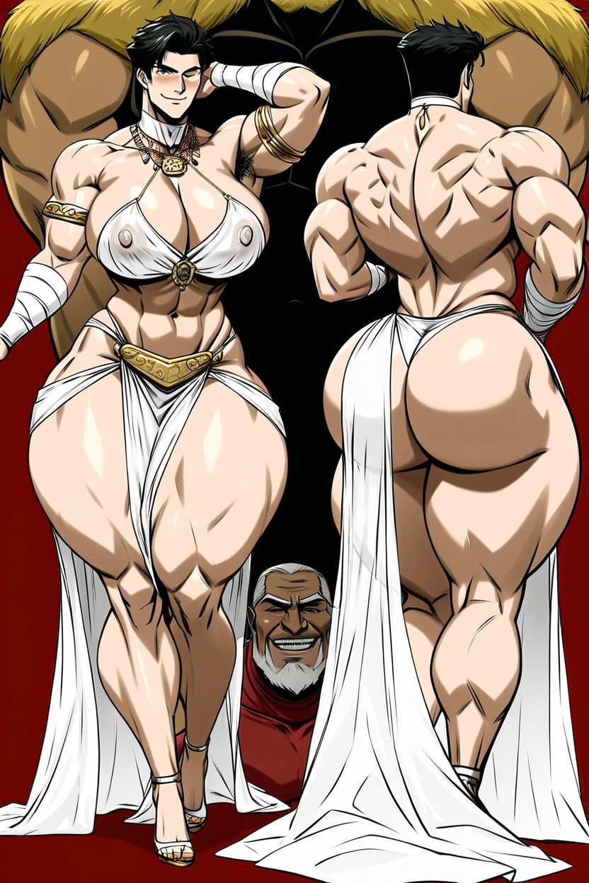 Thick Thighs, Full Body, Colossal Swolle Muscular Mature Man AI Gay Porn