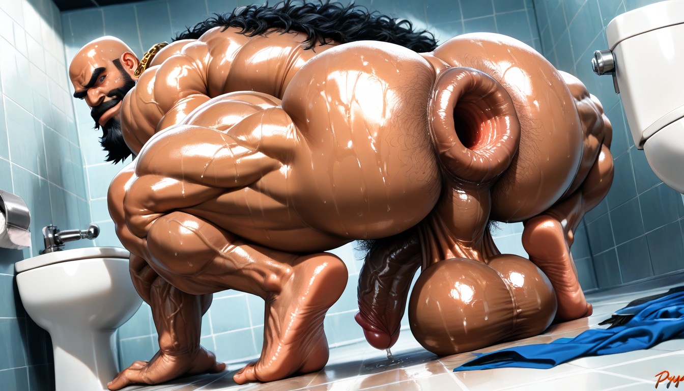 Hyper Nipples, Long Black Beard, Detailed Muscles AI Gay Porn
