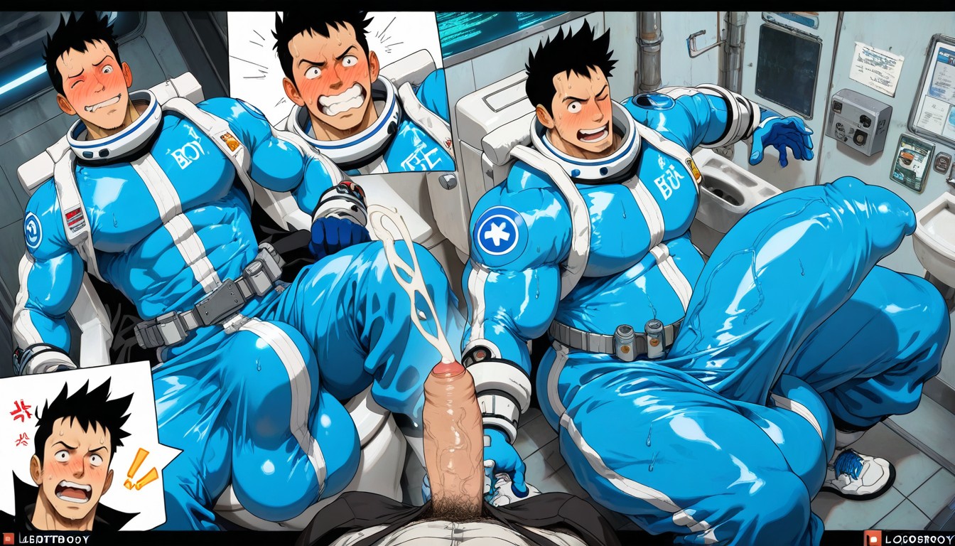 Many People Around, Smiling Mouth Open, Bara Yaoi Manga AI Gay Porn