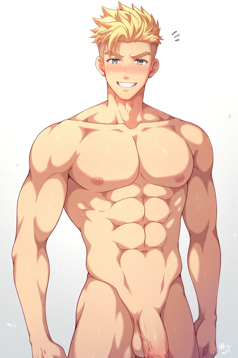 Smile, Shaved Face, Flaccid Medium Size Dick AI Gay Porn