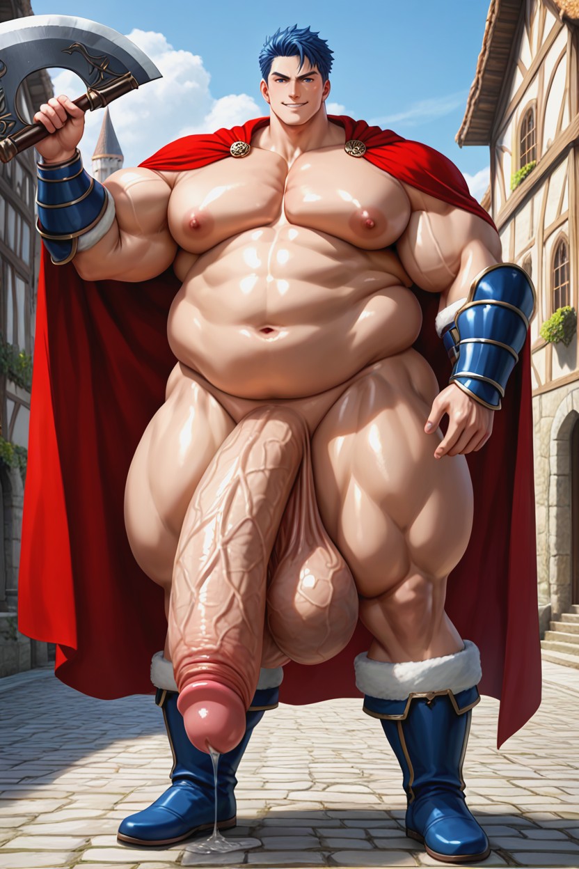 Hyper Cock Longer Than Leg, Hyper Long Gigantic Cock, Bulky Muscular Fat Body Porno gay IA