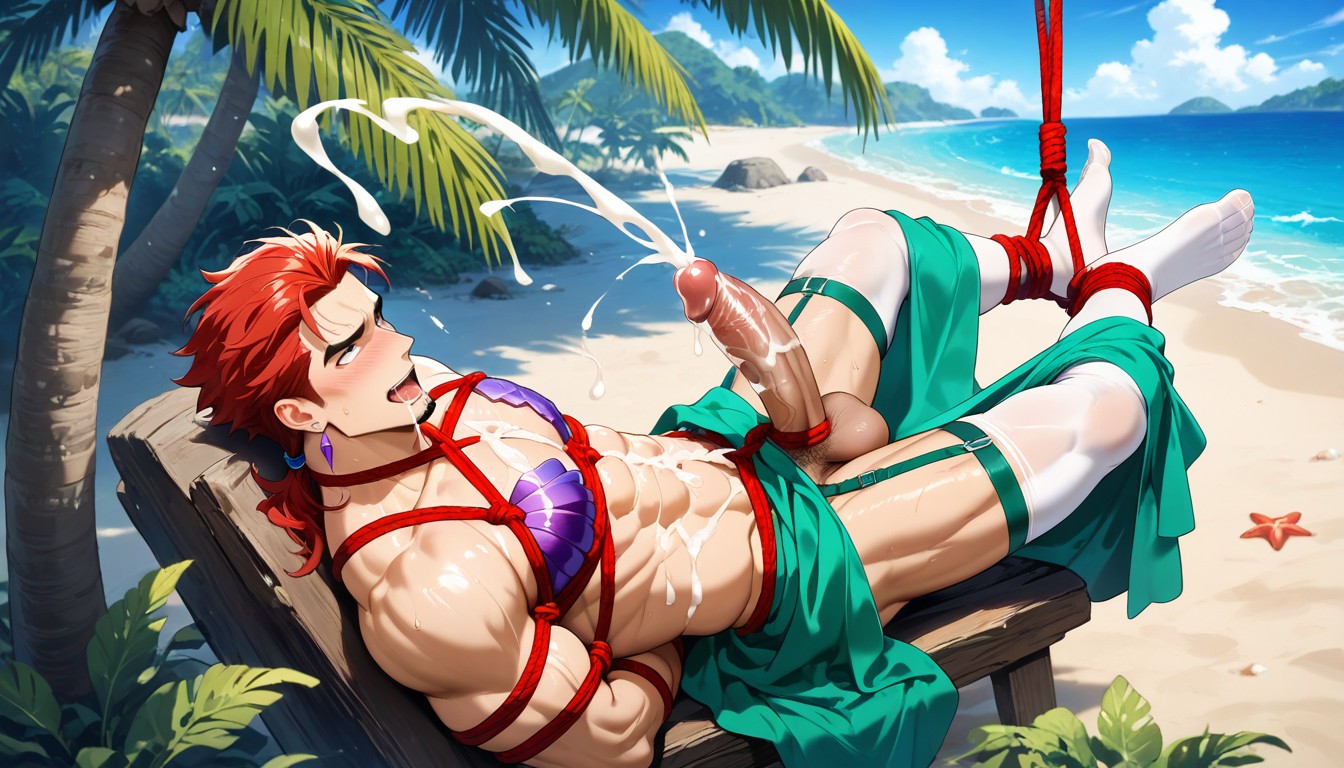 Slightly Curved Upwards Cock, Red Hair, Tightly Tied AI Gay Porn