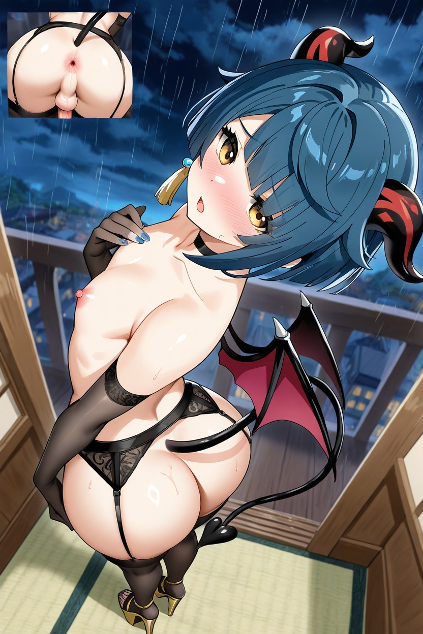 Black Opera High Nylon Gloves, On A Tatami, Open Mouth AI Gay Porn