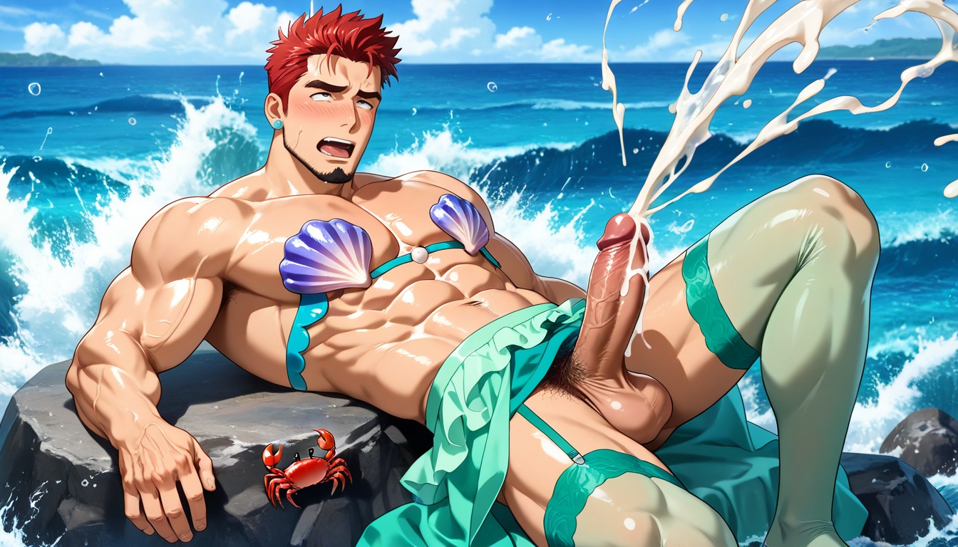 Pearl Earrings, Splashing Water, Sea AI Gay Porn