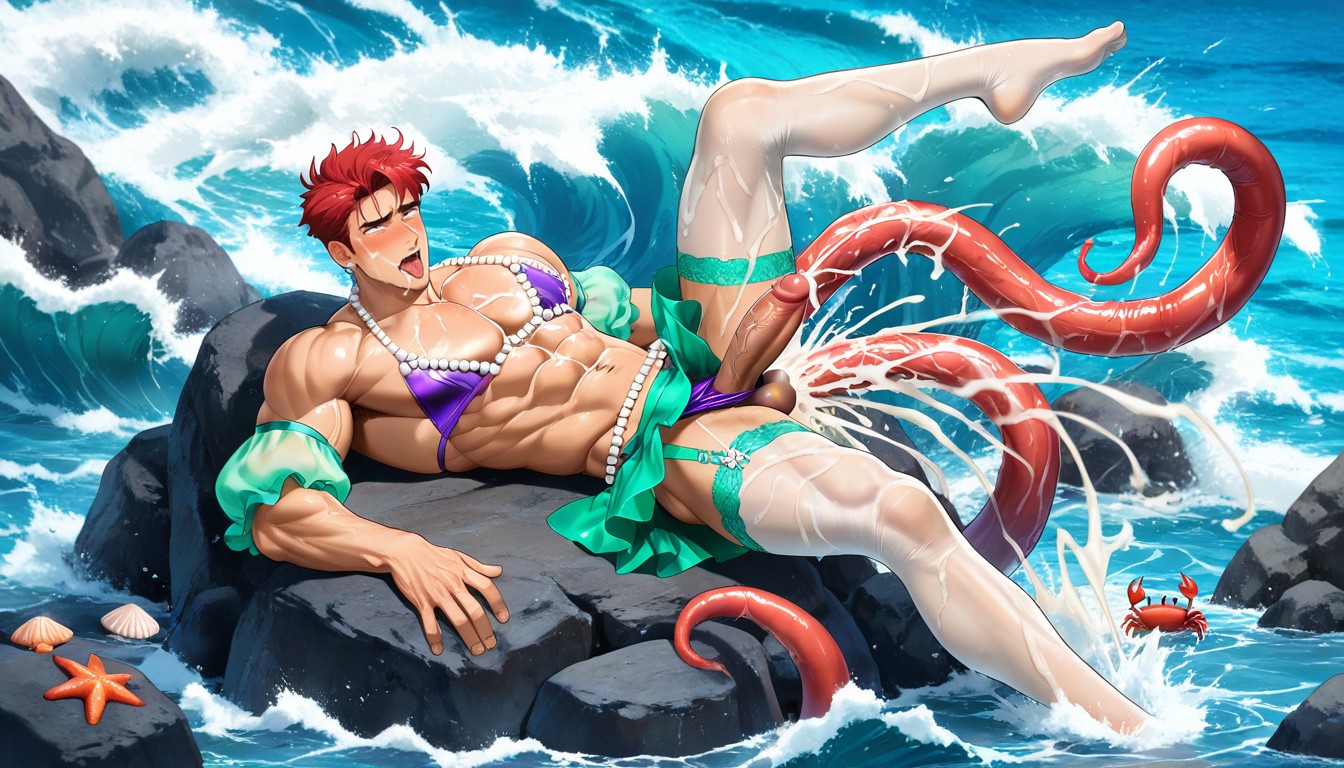 Lying On A Rock, Orgasm, Excessive Messy Cum AI Gay Porn
