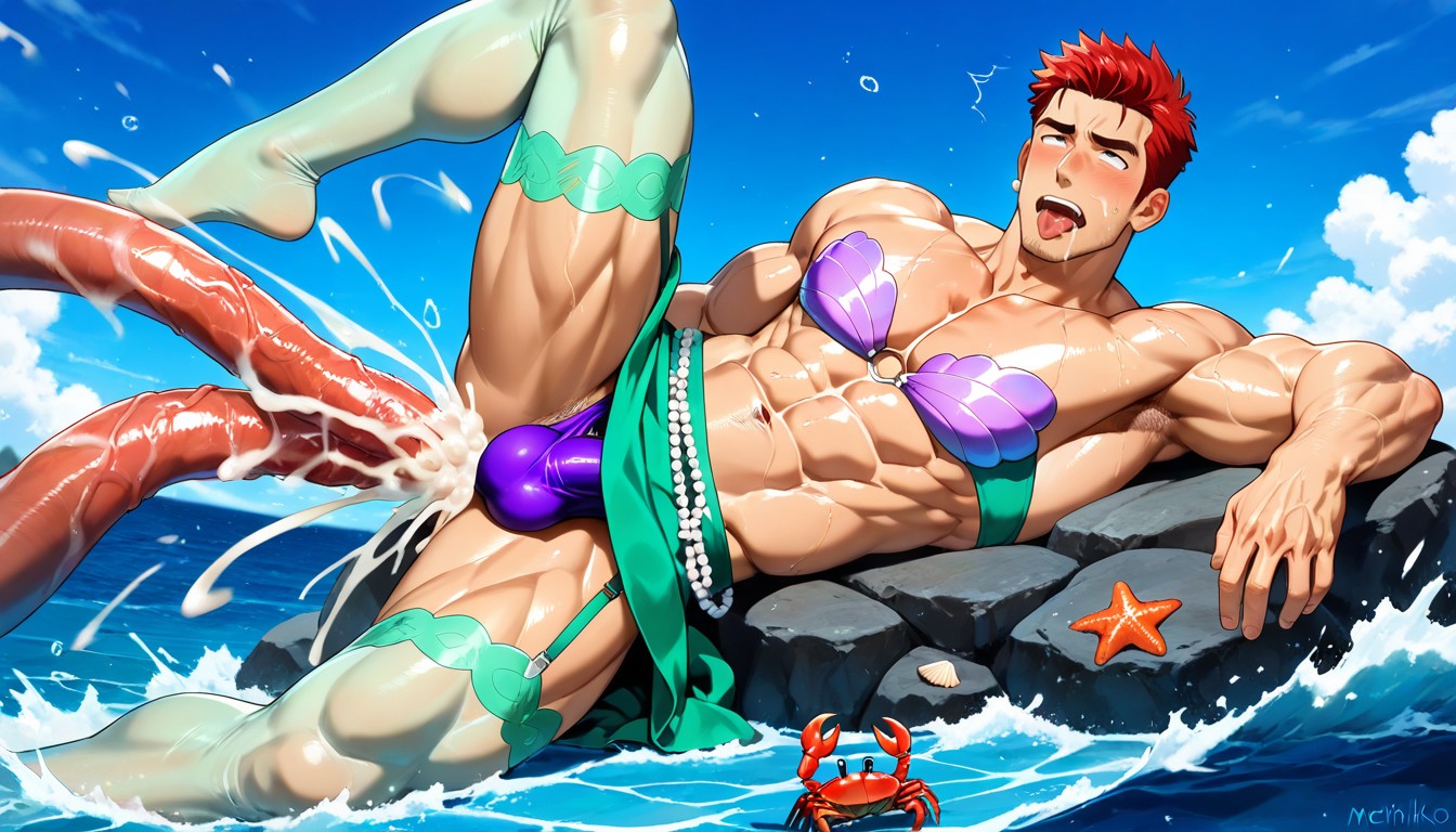 20+, Ariel Costume, Slightly Curved Upwards Cock AI Gay Porn