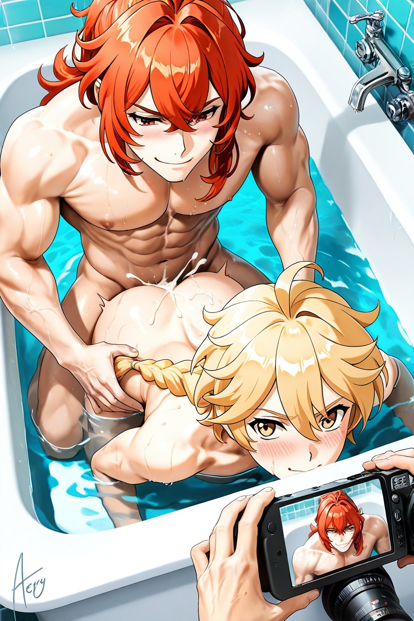 Naked, Leading, Blushing AI Gay Porn