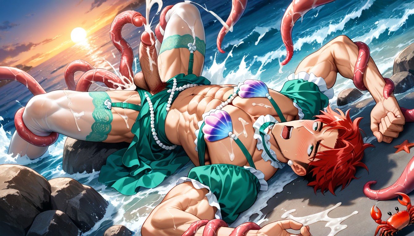 Green Skirt, Splashing Water, Solo AI Gay Porn