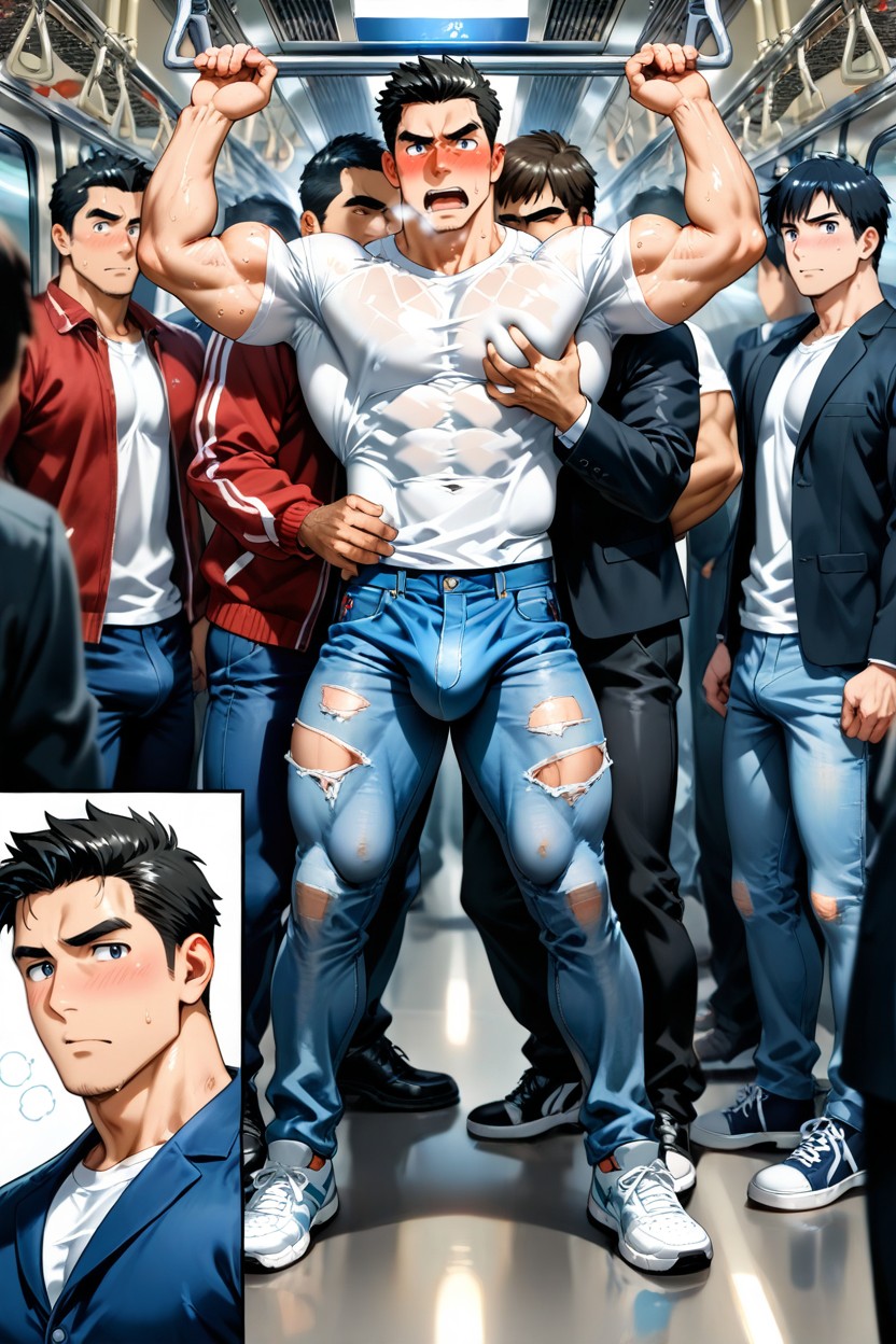 Standing, Big Pecs, Embarrased AI Gay Porn