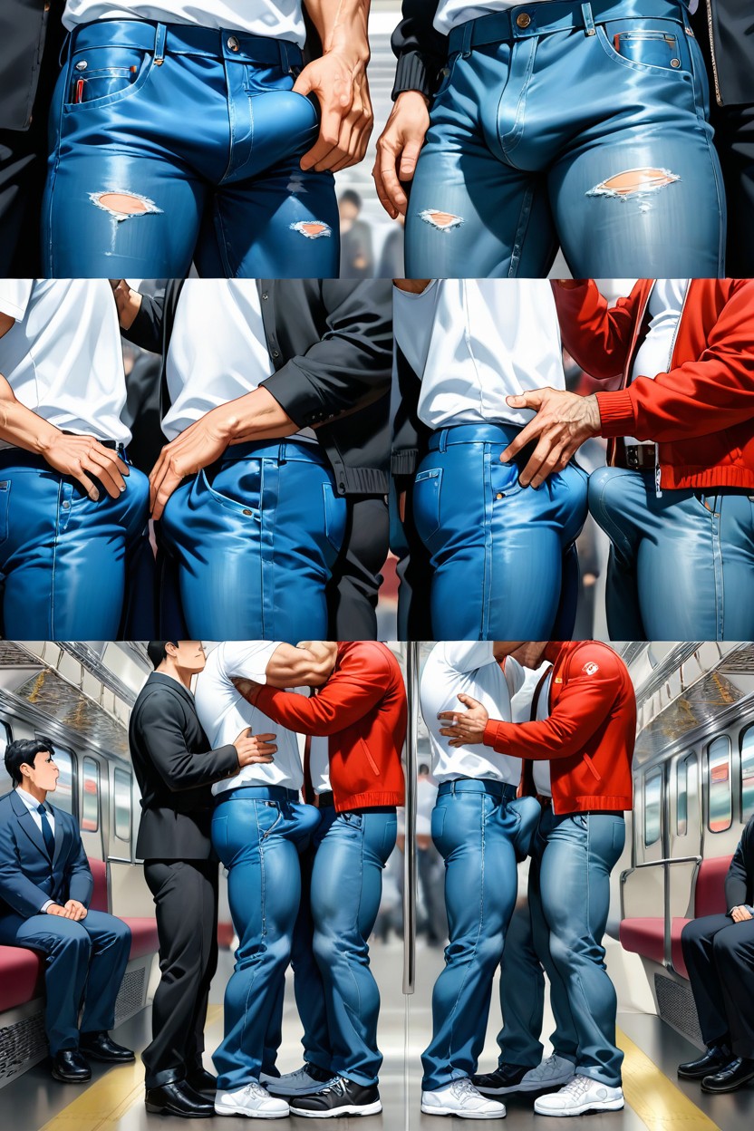 Jeans Seam, Handsome Face, Panting AI Gay Porn