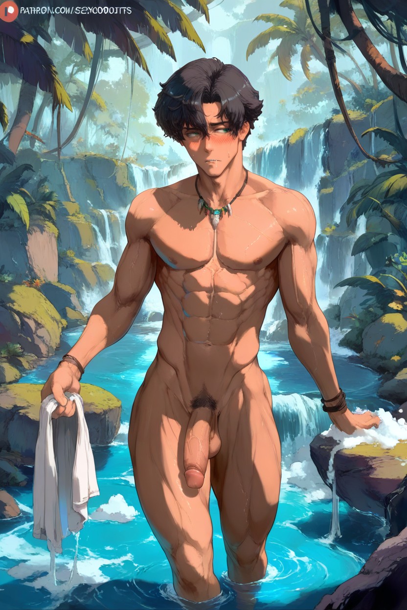 Ectomorphic Body, Front View, Dark Tan Skin AI Gay Porn