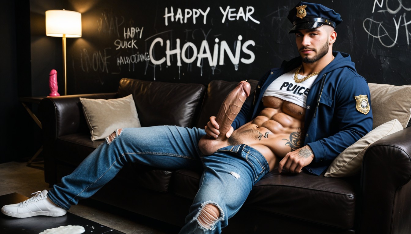 Neck Tattoos, Huge Thick Vibrating Bbc Cock Looks Like Bbc Dildo, Gold Chains AI Gay Porn
