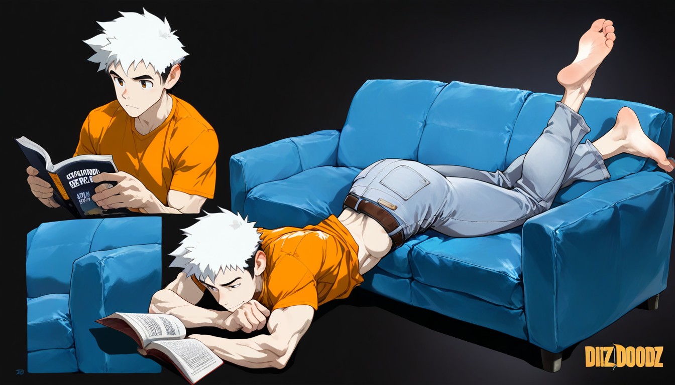 Lying On Blue Sofa, Hdr, Front View AI Gay Porn