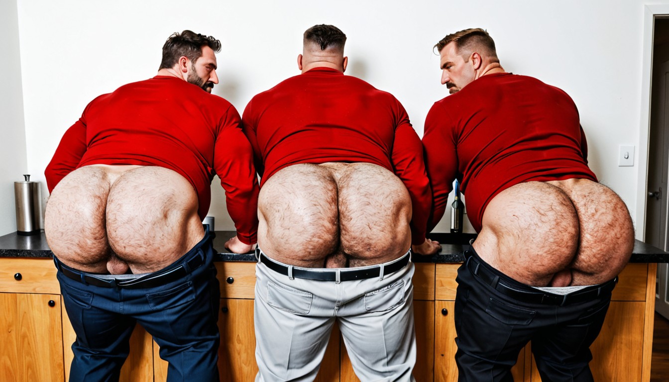 Obese Muscular Men, Hairy Ass Gay Men, Glute Projection Unnaturally High AI Gay Porn
